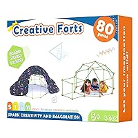 Tiny Land Kids-Fort-Building-Kit-80 Pieces-Creative Fort Toy for 5,6,7,8 Years Old Boy & Girls-STEM Building Toys DIY Castles Tunnels Play Tent Rocket Tower Indoor & Outdoor Playhouse