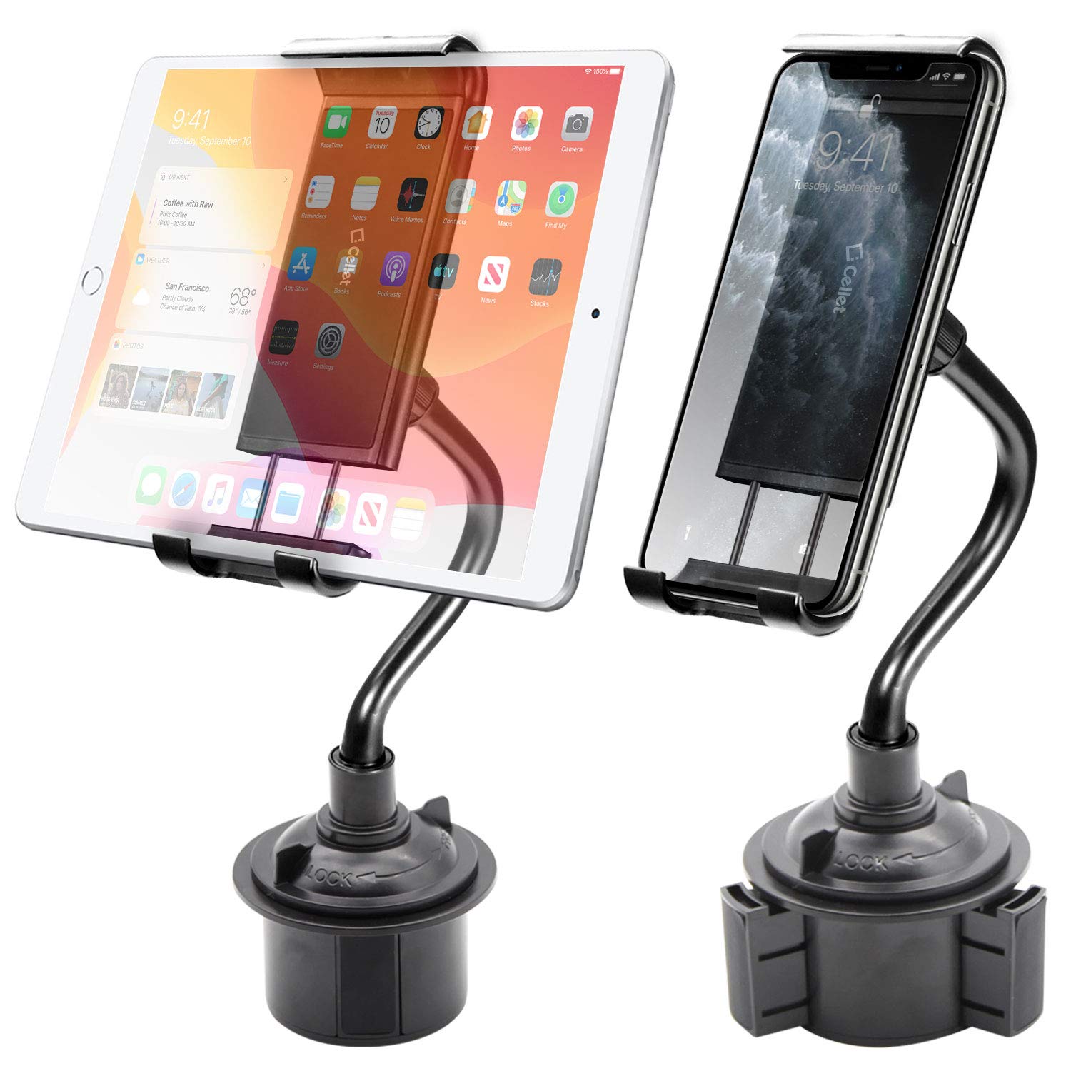 Cellet Cup Holder Phone Mount & Tablet Mount Gooseneck Compatible with iPad Pro Air Mini iPhone 14 Pro Max Plus 13 12 11 Note 20 10 Galaxy Z Fold Z Flip S22 S21 S20 Google Pixel Kindle Fire HD 8 10