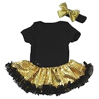 Petitebella Easter Baby Dress Plain Black Bodysuit Gold Sequin Tutu Romper Nb-18m