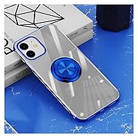 Crystal Clear Case Compatible with iPhone 12/iPhone 12 Pro, Electroplated Frame Shockproof Transparent Protective Cover with 360 Degree Rotation Ring Holder (Color : Blue)