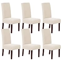 H.VERSAILTEX Stretch Dining Chair Covers Set of 6 Chair Covers for Dining Room Parsons Chair Slipcover Chair Protectors Covers Dining, Feature Textured Checked Jacquard Fabric, Natural