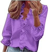 My Order Overstock Clothes with Fans Ruffle V Neck Blouses for Women Dressy Casual 3/4 Sleeve Tops Classy Plain Shirts Office Work Tshirt for Ladies Women's Tops