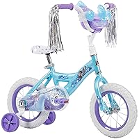 Huffy Disney Frozen 2 12 Inch Girl’s Bike with Training Wheels, Streamers & Basket, Blue, Quick Connect Assembly
