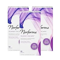 Norforms Feminine Deodorant Suppositories, Long Lasting Odor Control, Tropical Splash Scent, 12 Count Deodorant Suppositories in Each Box (Pack of 3)