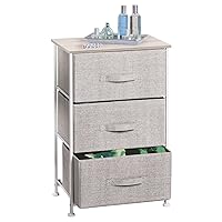mDesign Steel Top and Frame Storage Dresser Tower Unit with 3 Removable Fabric Drawers for Bedroom, Living Room, or Bathroom - Holds Clothes, Accessories, Lido Collection - Linen/Tan