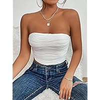 Women's Tops Shirts Sexy Tops for Women Ruched Crop Tube Top Shirts for Women (Color : White, Size : Small)