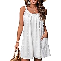 Blooming Jelly Womens Beach Dresses Polka Dot Summer Swimsuit Coverup Scoop Neck Casual Tank Dress with Pockets