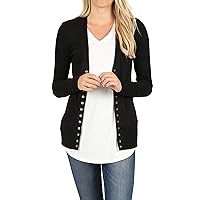 Women Classic V-Neck Button Down Long Sleeve Ribbed Thin Knit Cardigan