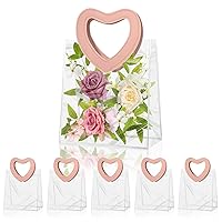 WSERE 6 Pieces Clear Plastic Gift Bags with Heart Handle, PVC Party Favor Bags Gift Wrap Tote Bags for Wedding Birthday Party Favors, Pink