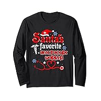 Santa's Favorite Healthcare Worker Stethoscope Christmas Long Sleeve T-Shirt