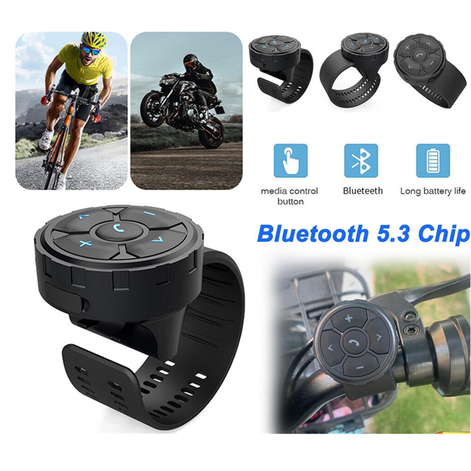 Cell Phone Wireless Bluetooth 5.3 Remote Controller for Motorcycle Bicycle, Selfie Music Control Start Switch