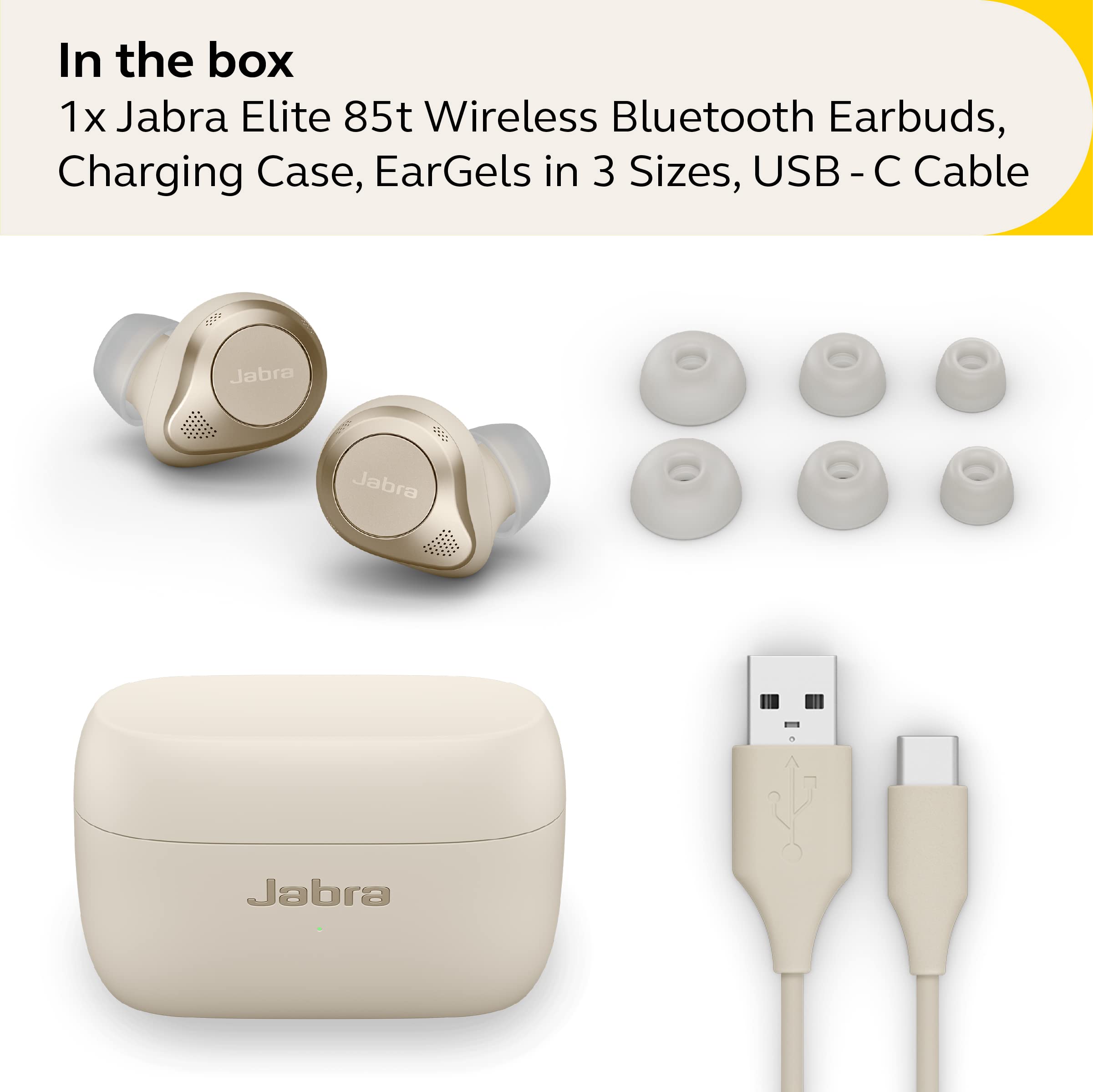 Jabra Elite 85t True Wireless Bluetooth Earbuds, Gold Beige – Advanced Noise-Cancelling Earbuds with Charging Case for Calls & Music – Wireless Earbuds with Superior Sound & Premium Comfort, 12