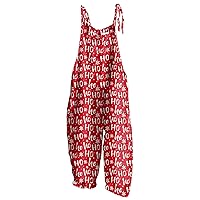 Women's Holiday Party Outfits 2023 Sweet Little Fresh Christmas Print Vintage Casual Halter Jumpsuit Outfits, S-3XL