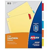 Avery Insertable Dividers for 3 Ring Binders, 5-Tab, Buff Paper, Multicolor Divider Tabs, 1 Set of Binder Dividers (81000)