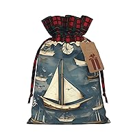 MQGMZ Nautical Sailboat Map Lattice Christmas Wrapper Gift Bags With Drawstring Candy Pouch Xmas Party Favor Supplies