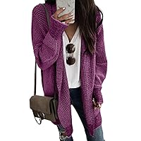 Sidefeel Womens Plaid Long Sleeve Open Front Cardigan Oversized Chunky Knit Sweaters Coat