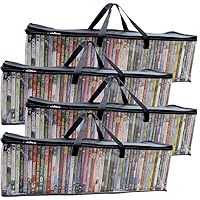 Evelots 4 Pack DVD/BluRay/Video-Storage Bag-New-Clear-Handle-Hold 200 with Cases Total
