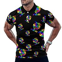 Autism Awareness Heart Polo Straight Shirt All Over Print Short Sleeve Quick Dry Top for Men