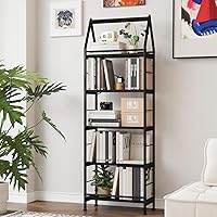 5-Tier Bookshelf, 24 Inch Tall Standing Bookcase, Modern Display Shelf Unit Storage Organizer Rack for Study Room Home Office,Black