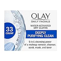 Daily Facials, Deeply Purifying Clean, 5-in-1 Cleansing Wipes with Power of a Makeup Remover, Scrub, Toner, Mask and Cleanser, 33 Count