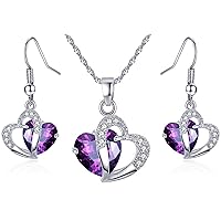 Simbazar NY - 18K White Gold Plated AAA CZ Heart Crystal Pendant Necklace and Earring Jewelry Set for Valentine's Day, Mother's Day, Graduation, Birthdays, for Girls and Women.