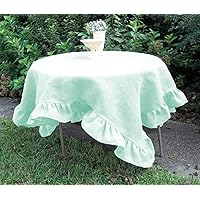 500TC Egyptian Cotton Set of 1 Piece Square Shape Edge Ruffle Tablecolth for Kitchen Dining l Decoration l Parties (90 x 90 inch, Aqua)
