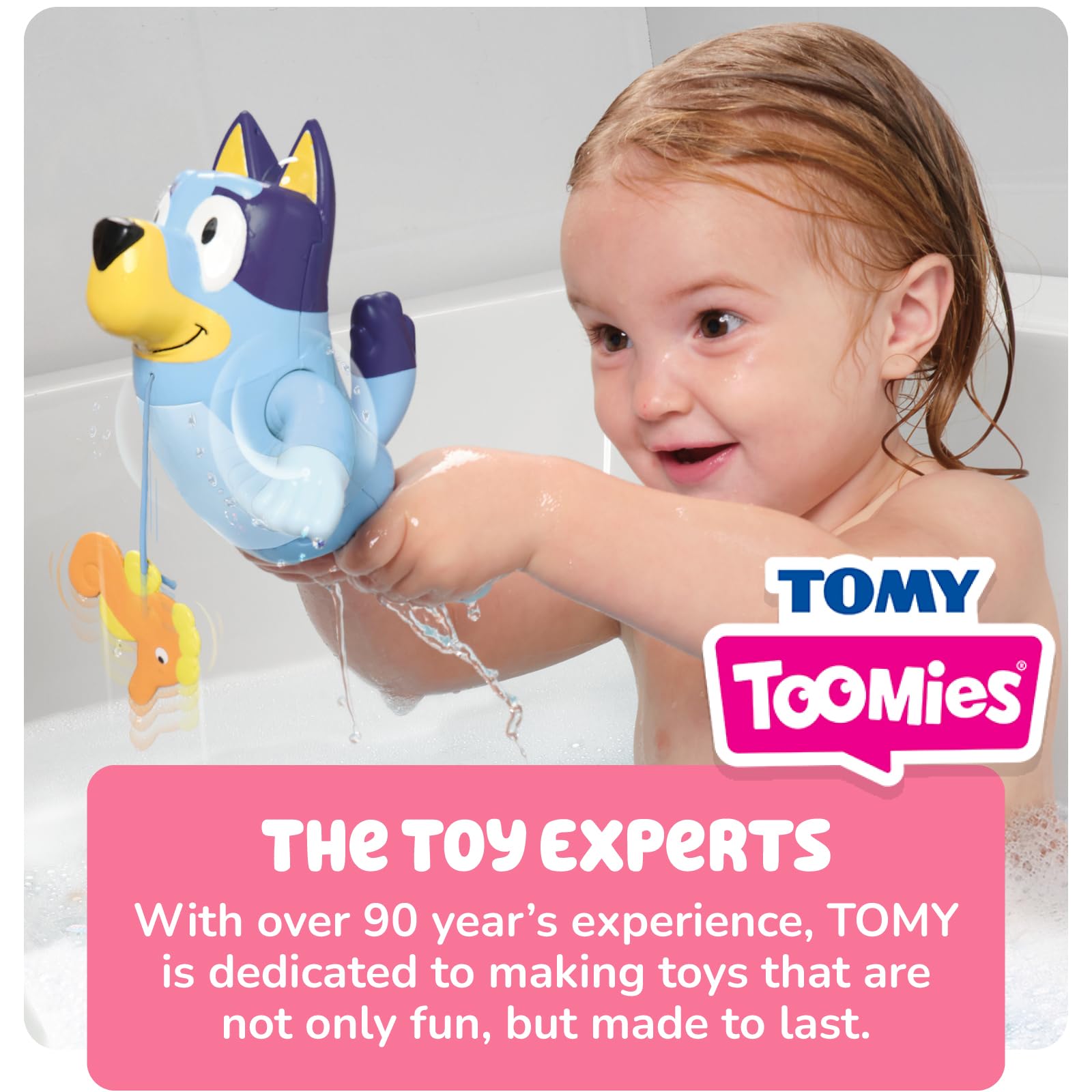Tomy Toomies Swimming Bluey Bath Toy with Seahorse - Bluey Toys for Toddlers – Toddler Bath Toys for Tub or Pool That Swims on Back or Front – Ages 18 Months and Up