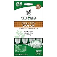 Flea and Tick Spot-on Drops, Topical Flea and Tick Prevention for Dogs - Plant-Based Formula - Certified Natural Oils - for Large Dogs - 4 Month Supply