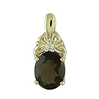 Carillon Smoky Quartz Natural Gemstone Oval Shape Pendant 925 Sterling Silver Anniversary Jewelry | Yellow Gold Plated
