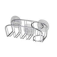 Spectrum Diversified Contempo Modern Sponge Organizer, Vertical Scrub Brush Holder, Secure Suction Seals to Kitchen Sinks, 1 EA, Chrome