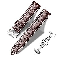 Moran Quick Release Alligator Leather Watch Band Deployment Butterfly Buckle 18mm 19mm 20mm 22mm 24mm Replacement Genuine Crocodile Leather Loop SmartWatch Strap for Men Women