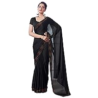 Traditional Wear Black Satin Chiffon With Stone Work Saree & Blouse Muslim Sari 4949