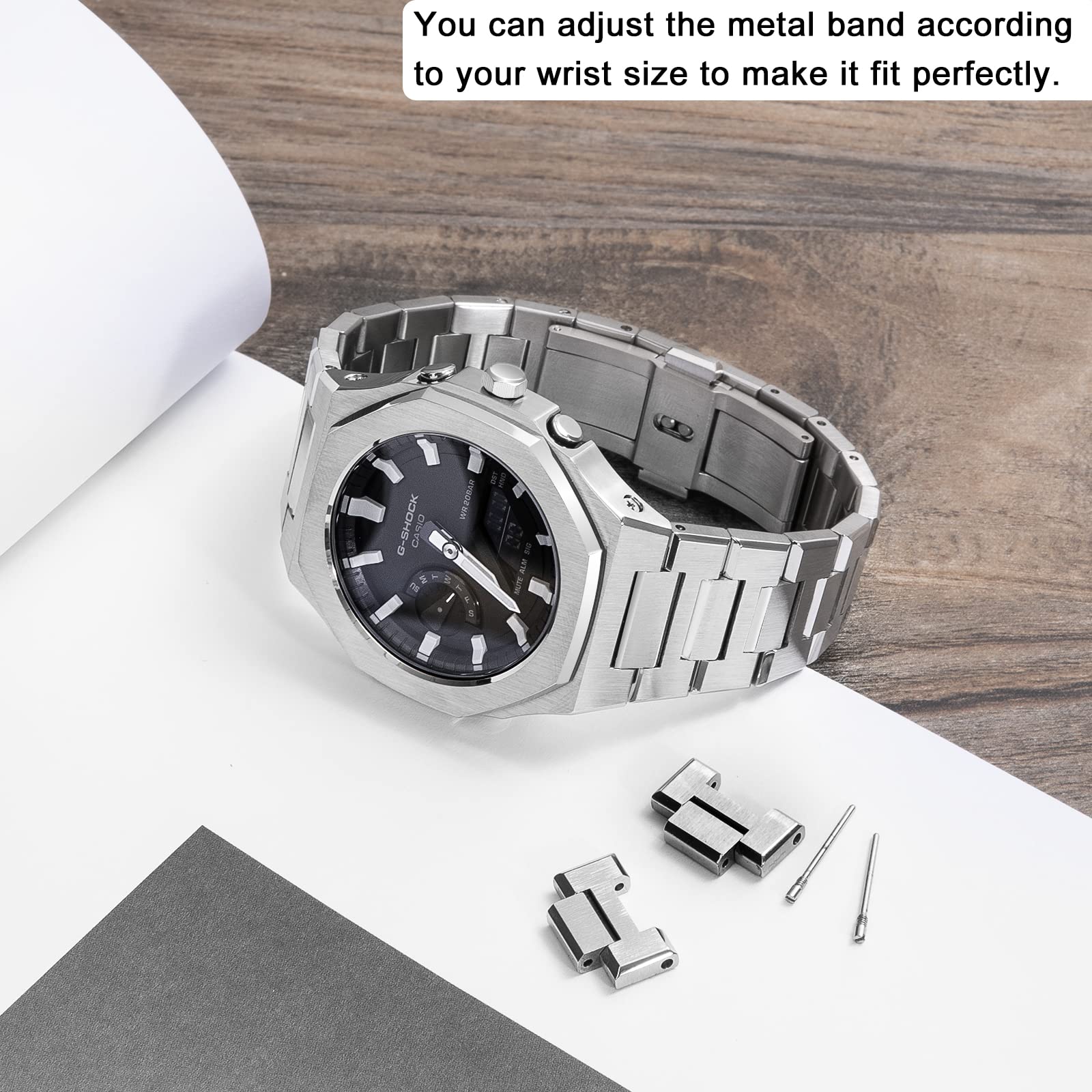 Hontao GA2100 5rd Model Home Oak All Metal Bezel Strap Simple Style In-one Watch Bands For GA2100/2110 Accessories