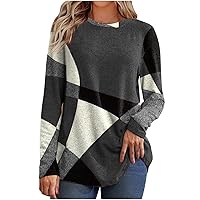 Anjikang Womens 2023 Fall Fashion Shirts Dressy Casual Long Sleeve Trendy Geometric Tunic Tops Plus Size Crewneck Sweatshirts