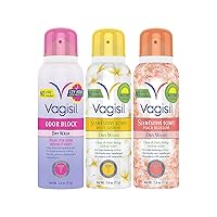 Vagisil Feminine Dry Wash Deodorant Spray for Women, Gynecologist Tested, Paraben Free, 3 Scent Bundle - White Jamsine, Peach Blossom, Odor Block (2.6 oz Each)