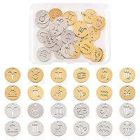 Pandahall Zodiac Signs Constellation Charm Link 2-Holes Titanium Steel Filligree Astrology Luck Charm Connectors Double Sides Links for DIY Necklace Bracelet Jewelry Making
