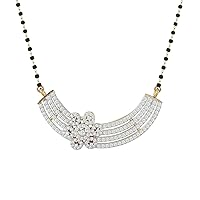 Certified 14K Gold 4 Line Pendant in Round Natural Diamond (0.7 ct) with White/Yellow/Rose Gold Chain Daily Wear Necklace for Women