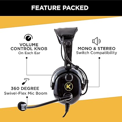 KORE AVIATION KA-1 General Aviation Headset for Pilots | Mono and Stereo Compatibility, Passive Noise Reduction, Noise Canceling Microphone, Gel Ear Seals, Adjustable Headband, Headset Bag