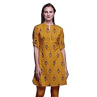 Bimba Indian Short Kurtis For Women Printed Tunic Roll Up Sleeve Shirt