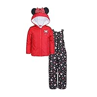 Disney Minnie Mouse Girls Puffer Snowsuit Jacket for Toddlers and Big Kids – Pink or Red or White