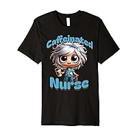 Caffeinated Nurse with Coffee and Stethoscope Cute Character Premium T-Shirt