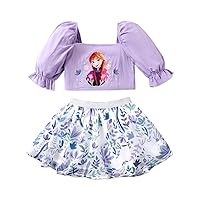 Disney Frozen Toddler Girls Dress Set, Elsa Anna Lantern Sleeve Flower Outfits 2Pcs 2-6 Years