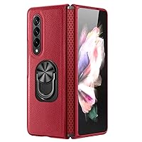 ZIFENGXUAN- Case for Samsung Galaxy Z Fold 5, Ring Kickstand Case Anti Fall with Hinge Protection Full Body Leather Cover (Fold 5,Red)