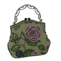 Attractive Purple and Pink Flower Pattern Beaded Evening Handbag,tint Silver Base W/shoulder Drop - #5