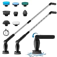 Electric Spin Scrubber, Cordless Cleaning Brush with 8 Replaceable Brush Heads, Adjustable Extension Handle, 2 Speeds & Remote Control, Power Scrubber for Cleaning Bathroom, Shower, Tub, Floor