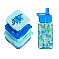Wildkin 16 Oz Tritan Water Bottle and Nested Snack Containers Bundle for Organize and On-the-Go Refreshment (Dinosaur Land)