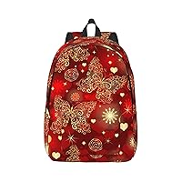 Valentine Hearts Golden Butterfly Large Capacity Backpack, Men'S And Women'S Fashionable Travel Backpack, Leisure Work Bag,