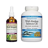 Oil of Oregano 30 mg, 3.25 fl oz & Wild Alaskan Salmon Oil 1000 mg (180 Softgels), for Antioxidant and Heart Health Support