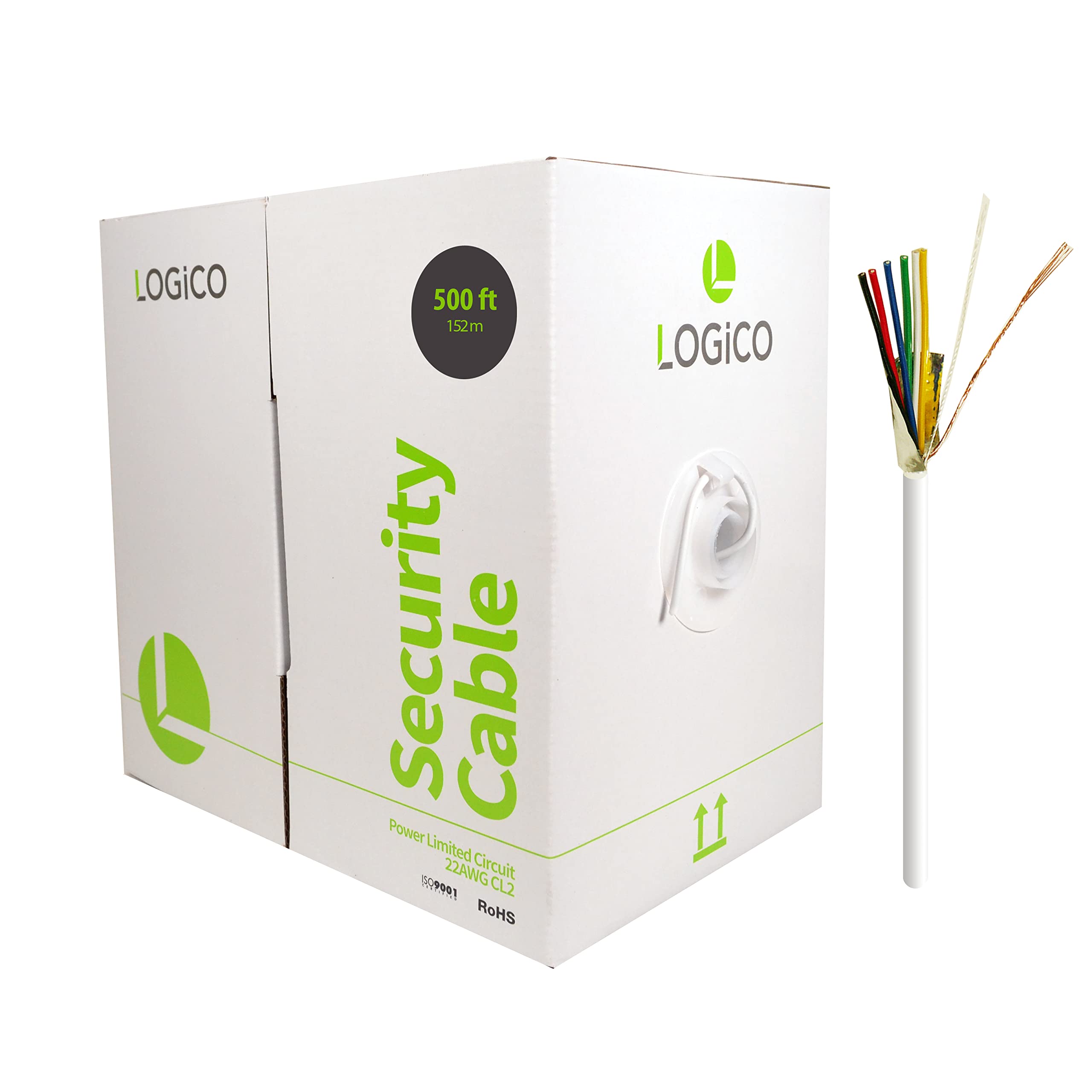 LOGICO Security Wire Burglar Alarm 22/6 Cable 500FT Stranded Shielded White 500'