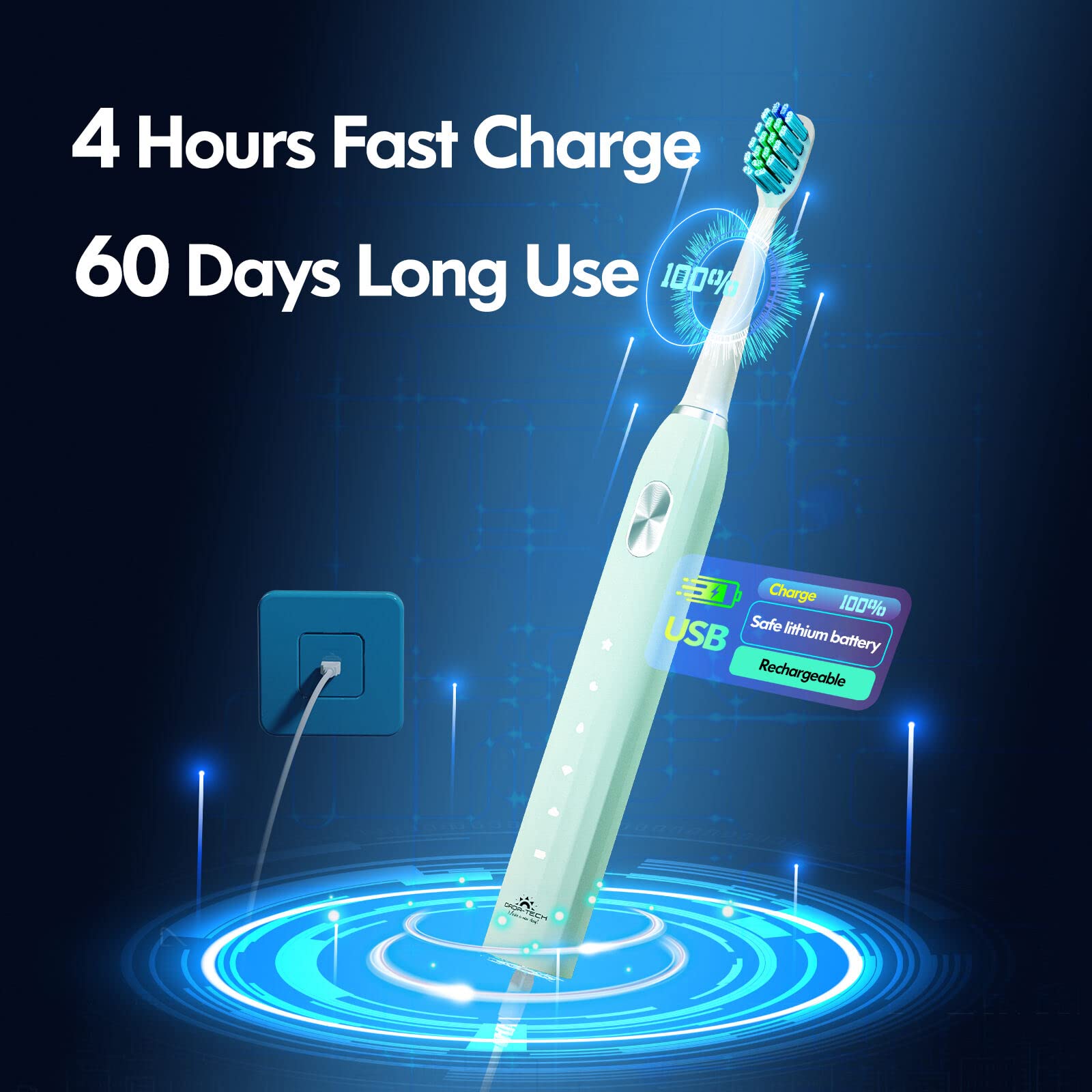 DADA-TECH Baby Electric Toothbrush Blue Ages 0-3 Years, Sonic Toothbrush Green for Adult and Kids